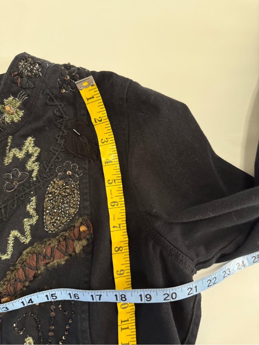 Chicos Black Embroidered & beaded Zip-Front denim Jacket size large (2) - Picture 12 of 13